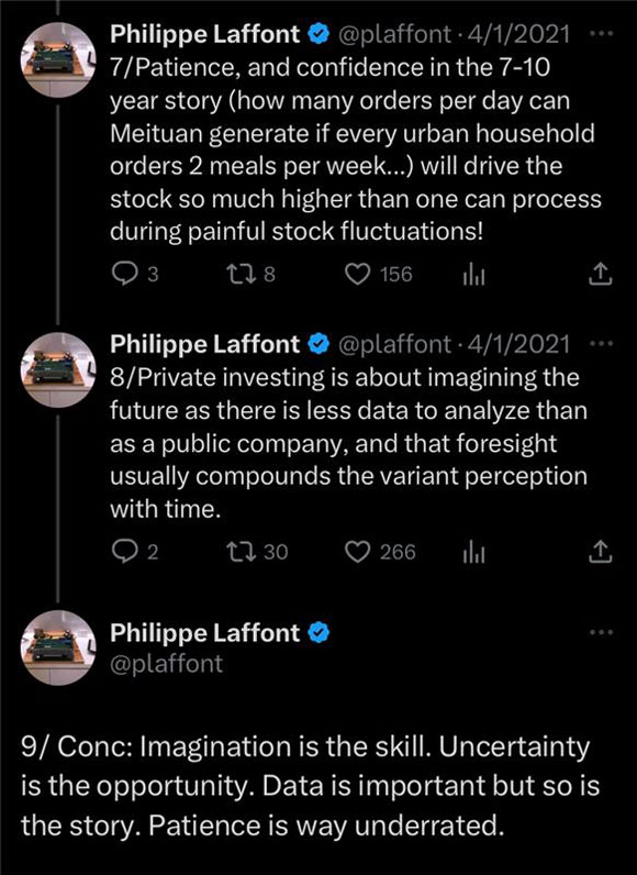 Hedge fund manager Philippe Laffont's appreciation of imagination; source: Twitter 