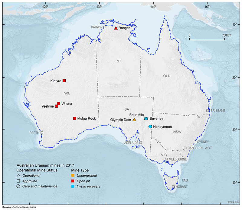 Figure 8. Australia's uranium mines (2017). Source: Geosciences Australia