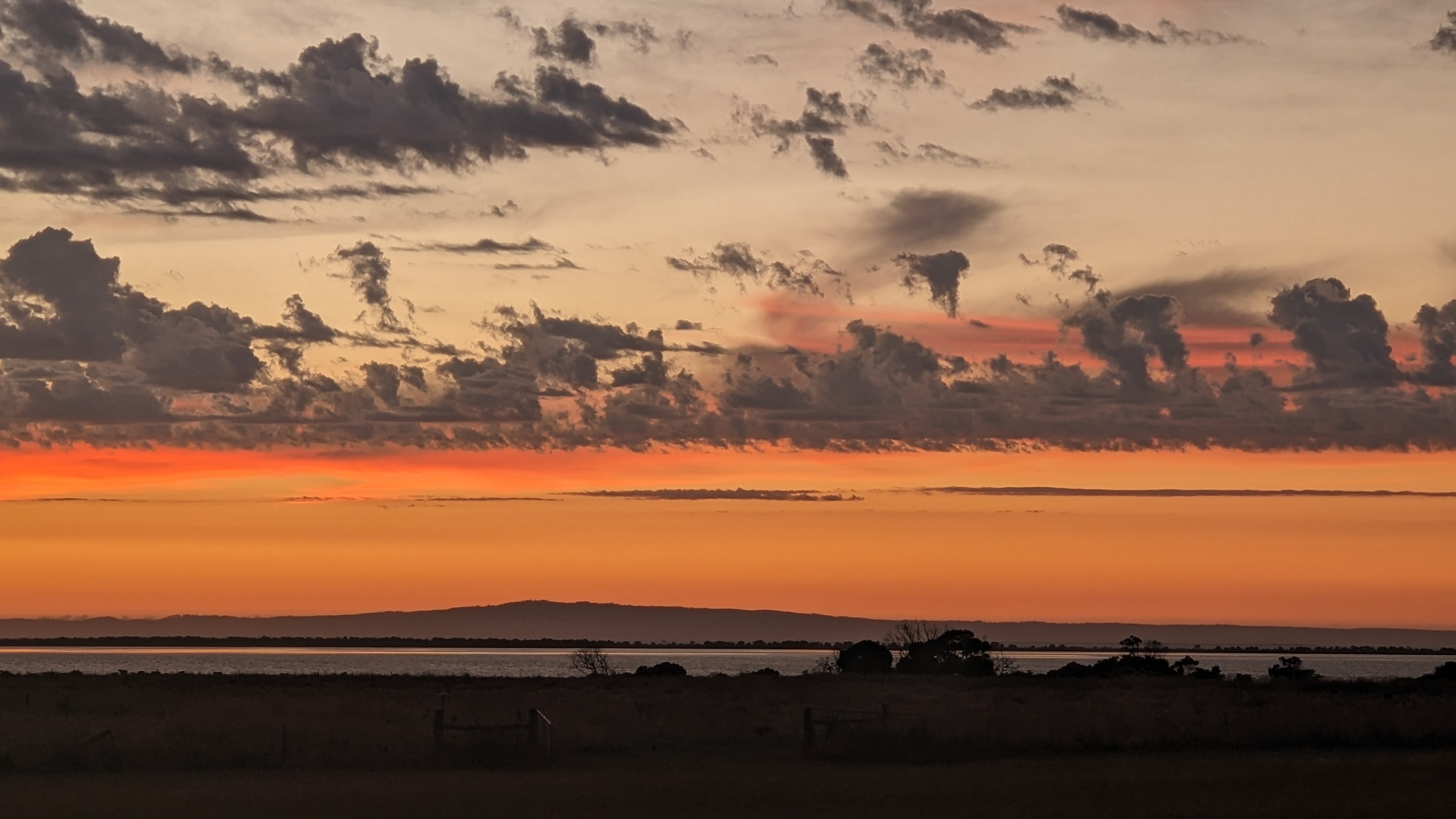 The view from Roux's property in Bellarine looking across at Mornington with Arthur's Seat on the horizon.