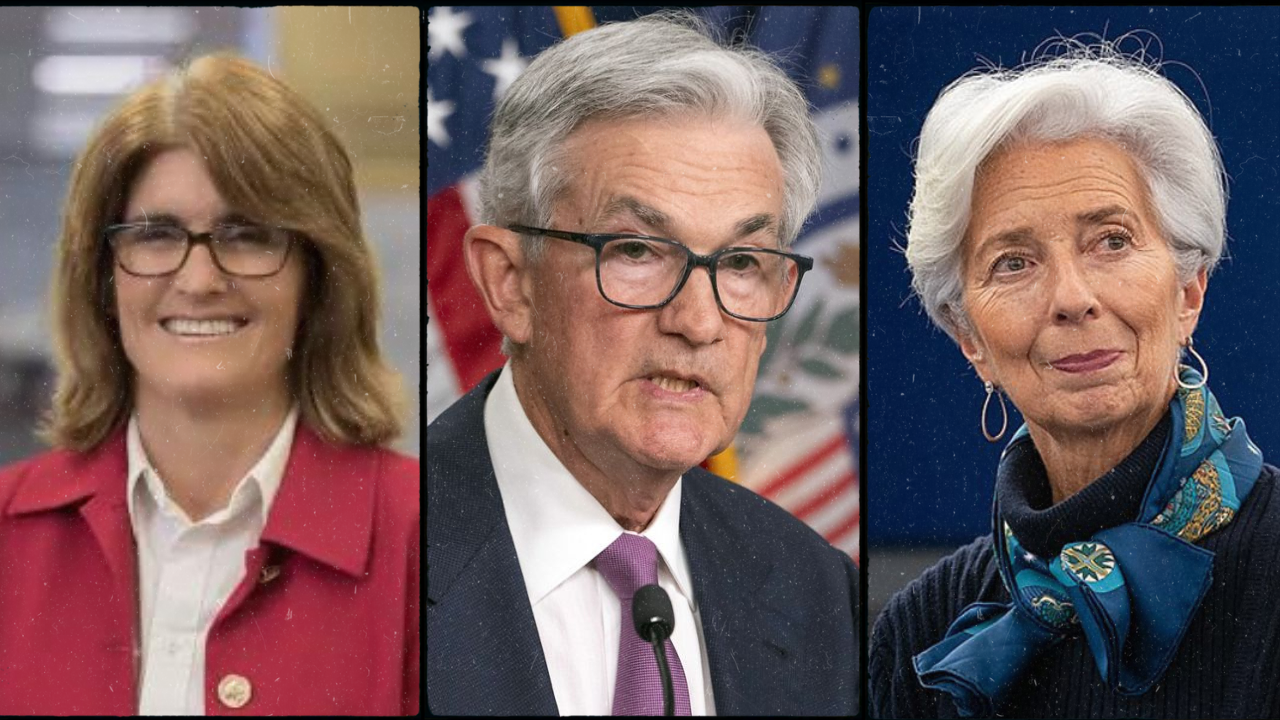 Reserve Bank of Australia Governor Michele Bullock, Federal Reserve Chair Jerome Powell, and ECB President Christine Lagarde.
