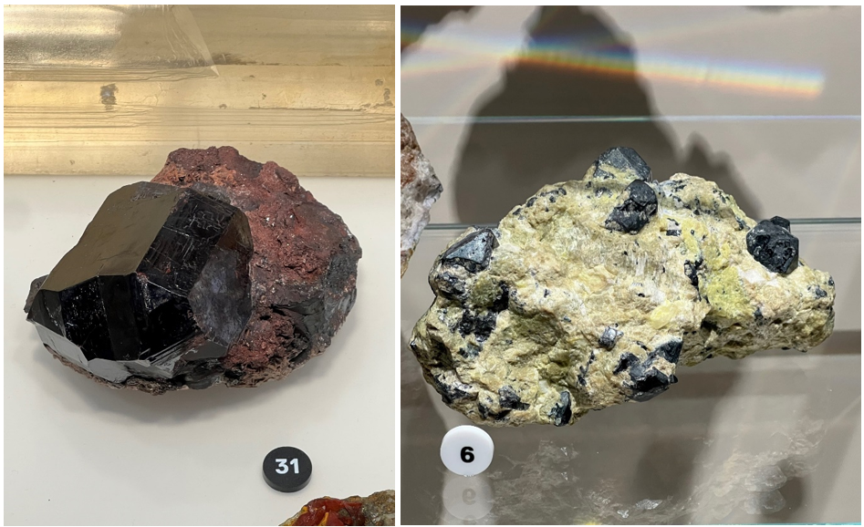Ilmenite (left) and rutile (right). Slightly larger than normal.