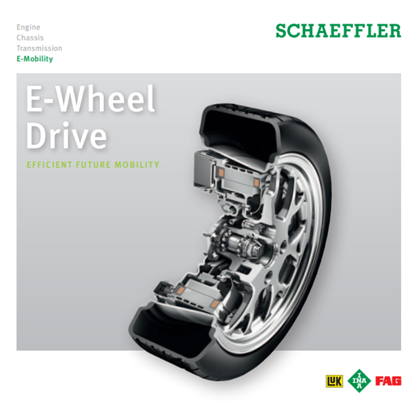 The Schaeffler integrated E-Wheel Drive puts the rare earth permanent magnet motor in the wheel hub.
