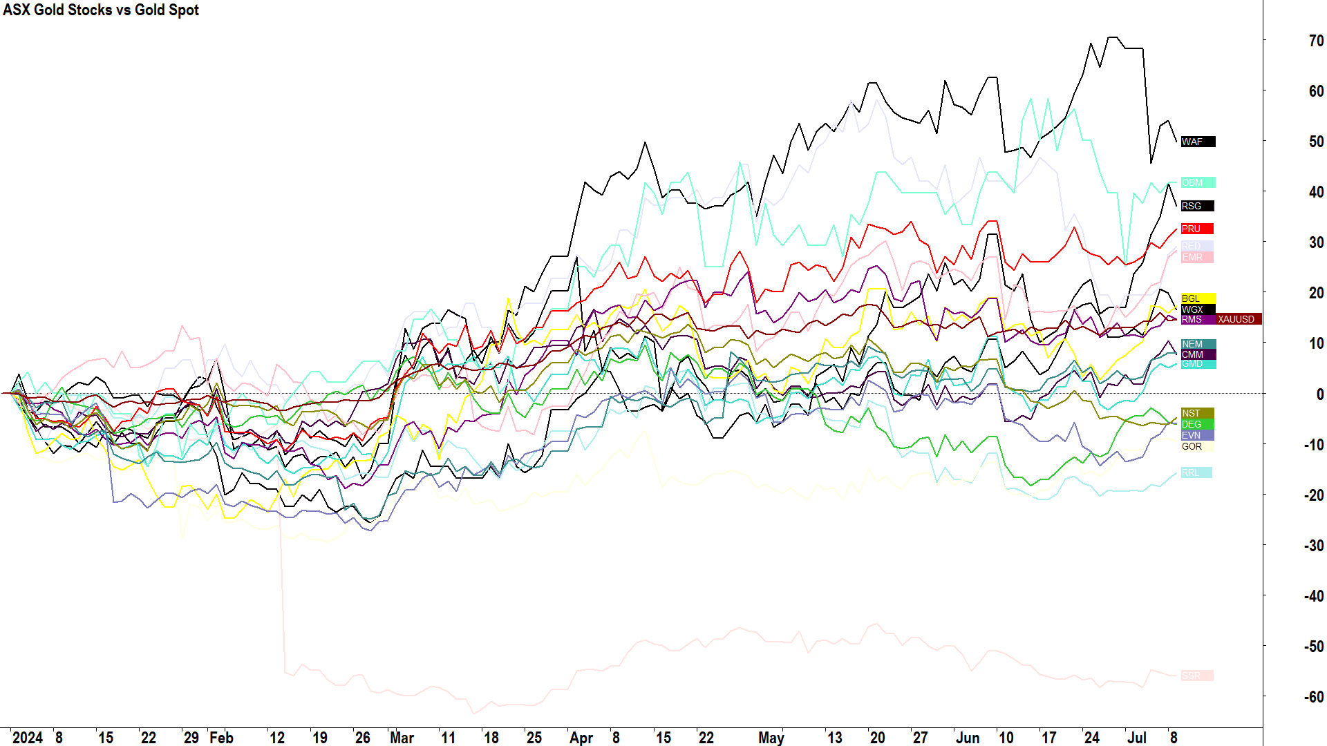 ASX Gold Stocks vs Gold Price Performance in 2024