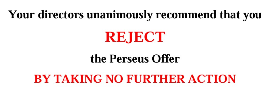 Excerpt
of Page 1 of OreCorp’s Target’s Statement in response to Perseus’ offer (4th March 2024)