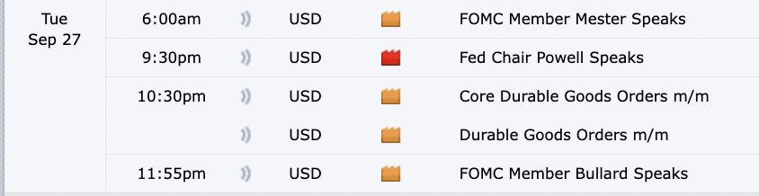 Mester would have already spoken by the time you see this - but two more important Fedspeakers are still coming. (Source: Forex Factory)