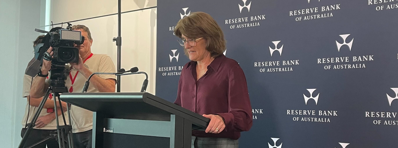 Reserve Bank of Australia Governor Michele Bullock taking questions. (Source: Ally Selby/Livewire)