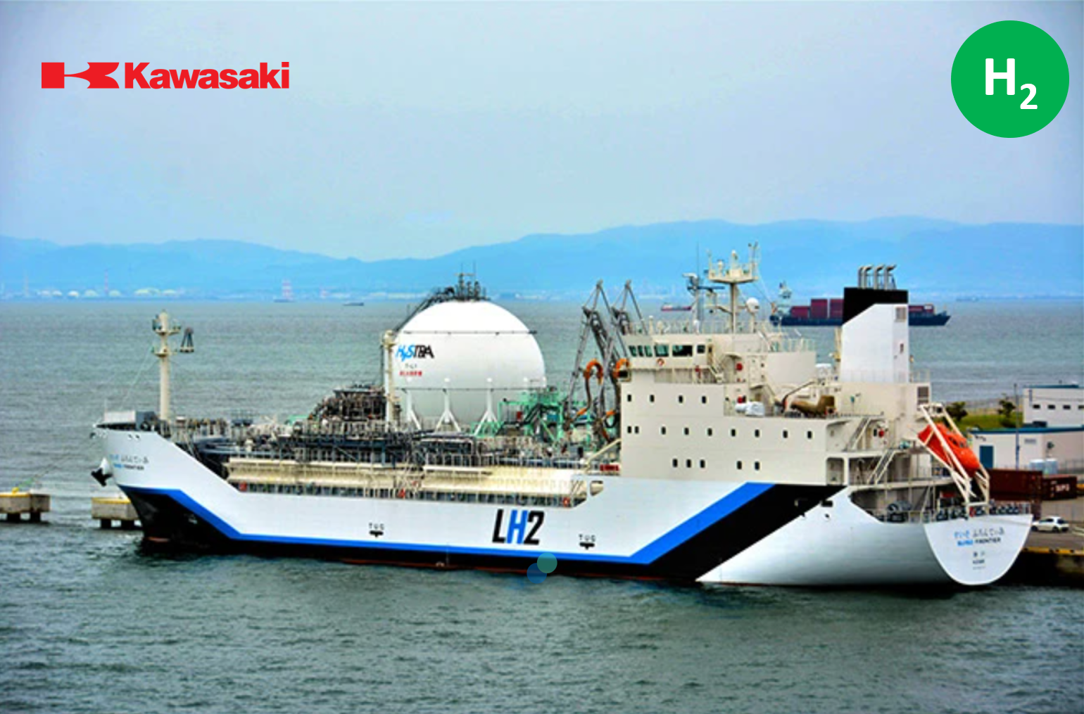 Kawasaki built this Liquified Hydrogen Tanker, the Suiso Frontier, for one voyage: Port of Hastings, Victoria to Kobe, Japan. It is a prototype for much larger vessels to transport hydrogen across oceans like LNG.